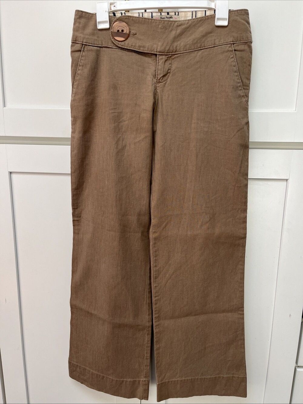 Free People Large Button Linen Cotton Pants Women 4 Brown Boho Trouser Wide Leg